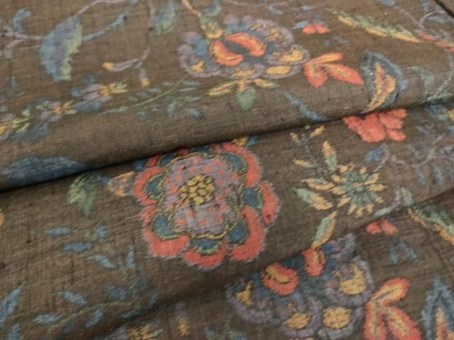 平和屋着物▽小千谷紬 　単衣　 更紗花文　正絹　逸品　未使用　DAAS0213az未使用