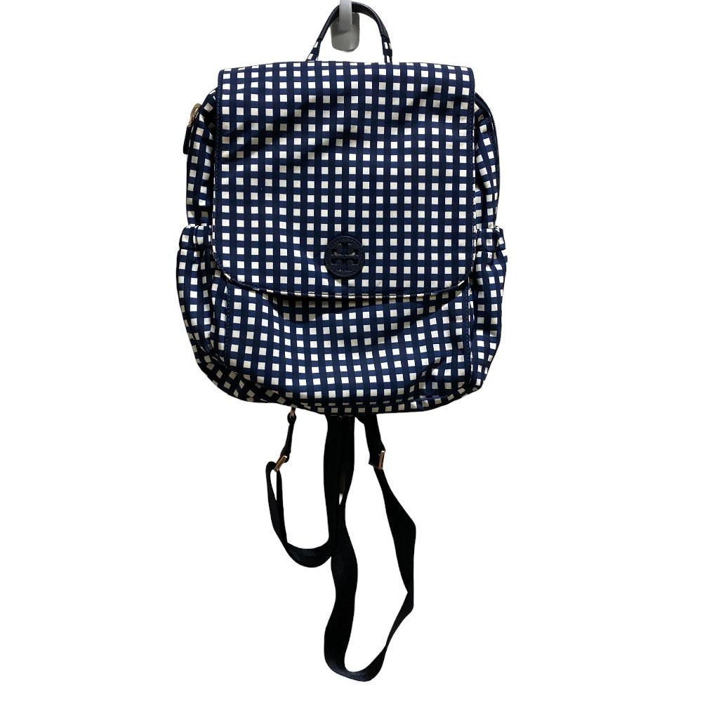 良品 TORY BURCH トリーバーチ チェック柄 リュックサック マザーズバッグ ブルー レディース 古着 中古 USED