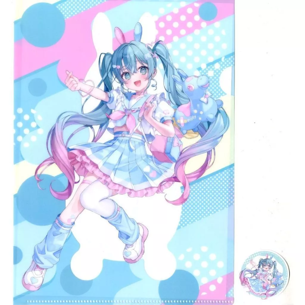 グッズセット　初音ミク1(さくらしおりイラスト/ピンク×ブルー) クリアファイル＆ステッカーセット 等身イラストver. 「タイトーくじ 初音ミク×RODY」 K賞