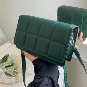 グリーンチェック柄 ミニスクエアバッグ デイリーユースに最適 カジュアル お洒落 レディース ショルダーバッグ129002