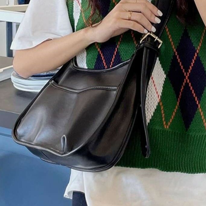トレンディ 月型ショルダーバッグ シンプル ファッショナブル カジュアル レディース 可愛い PUレザー ブラック545414