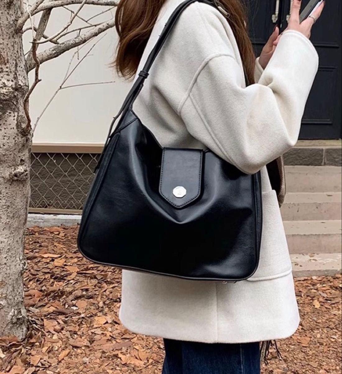 新品 レディース カラーレトロレザーショルダーバッグ黒 大容量 マザーズバッグ 通勤 通学