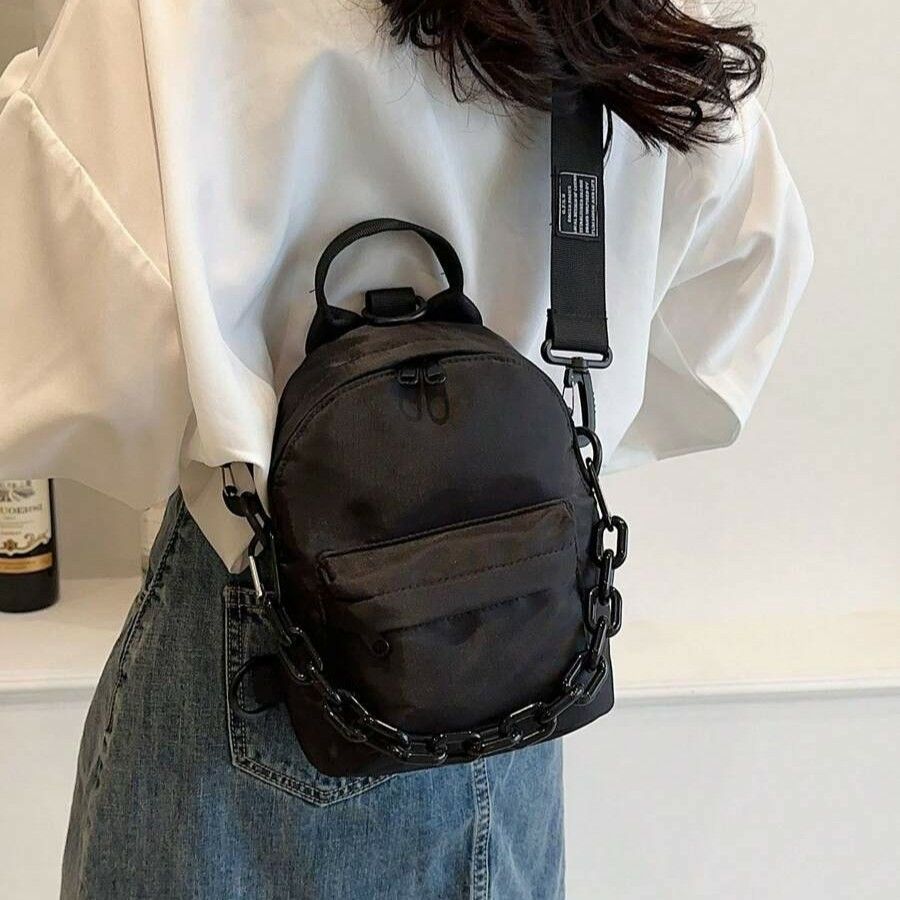 ミニナイロン クロスボディバッグ チャンキーチェーン付き 可愛い パンク レディース ブラック429581