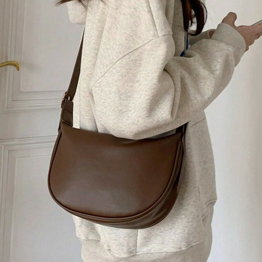 クレセント型 ショルダーバッグ クロスボディバッグ ダンプリングバッグ 半月 ブラウザ シンプル レディース215384