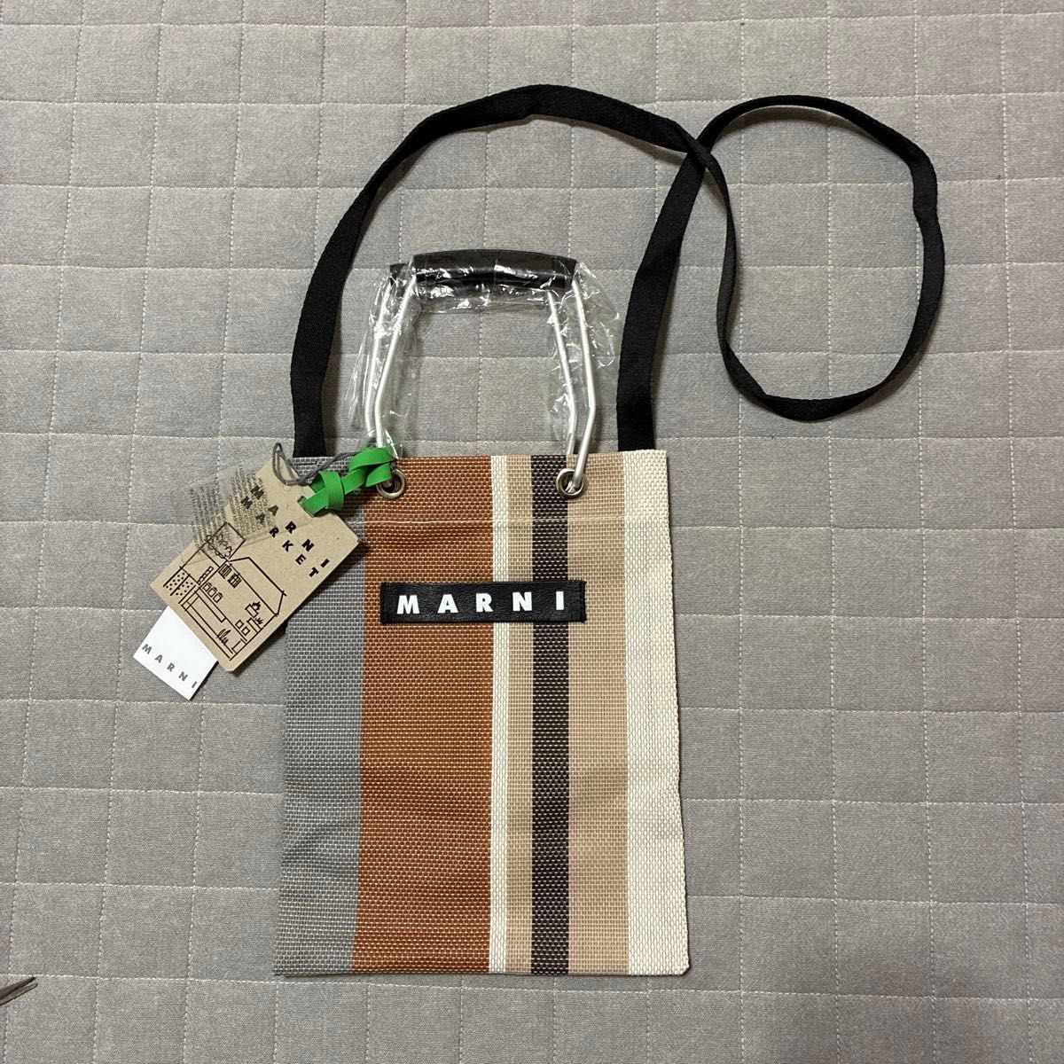 MARNI MARKET 風ストライプ ミニショルダーバッグ ブラウン
