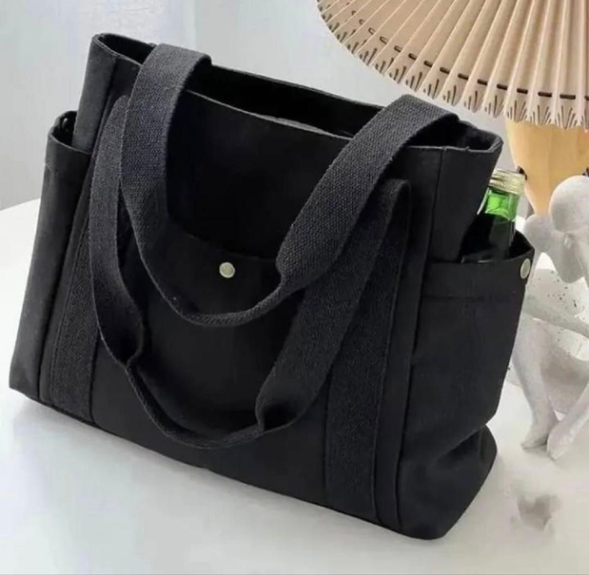 キャンバストートバッグ　無地　トートバッグ　マザーズバッグ　新品　通勤　通学【ブラック】