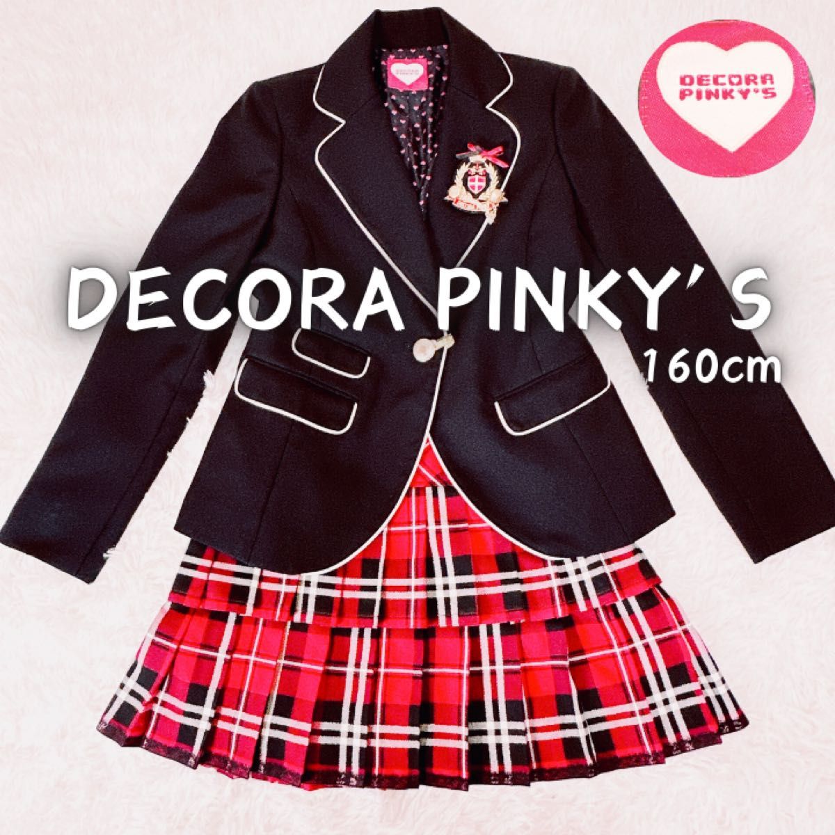 美品　デコラピンキーズ　フォーマル　スカートスーツ　卒服　卒業式　受験　160センチ　 学生服 制服 チェックスカートエンブレム二手;物流保障;没有明显的损伤或污渍
