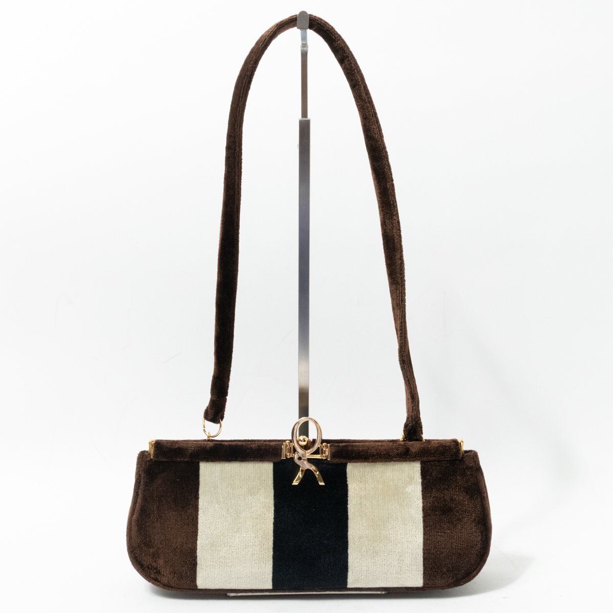 【1円スタート】Roberta di Camerino ロベルタ ディ カメリーノ イタリア製 ショルダーバッグ 肩掛け 婦人鞄 ベロア ブラウン ブラック