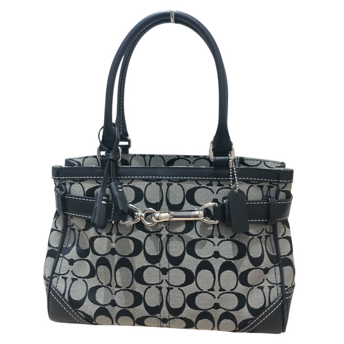 COACH コーチ ハンドバッグ 8K06 ブラック系×グレー系 キャンバス×レザー シグネチャー