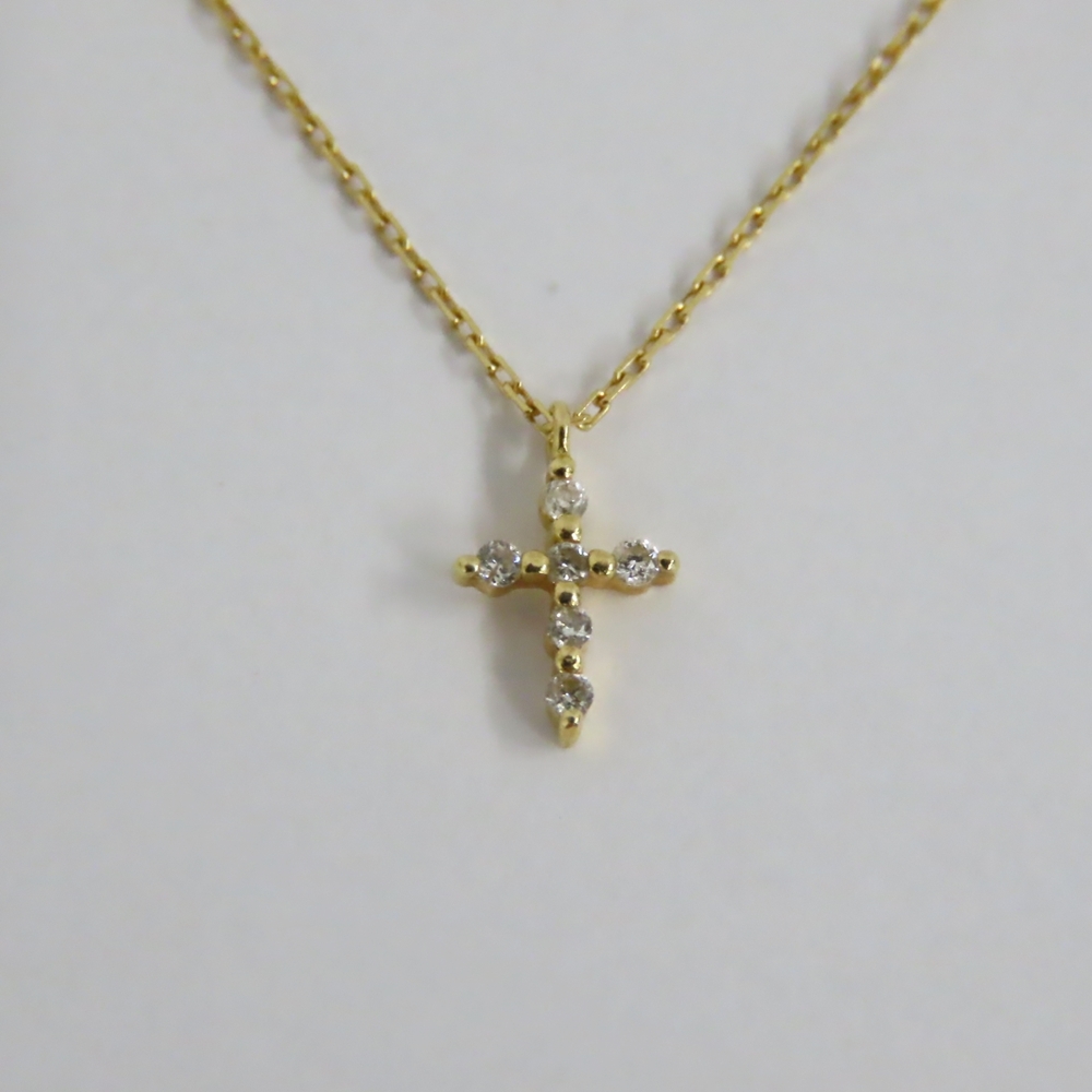 Ts798181 アガット ペンダントネックレス クロス ダイヤモンド D0.03ct 0.9g レディース agete 中古