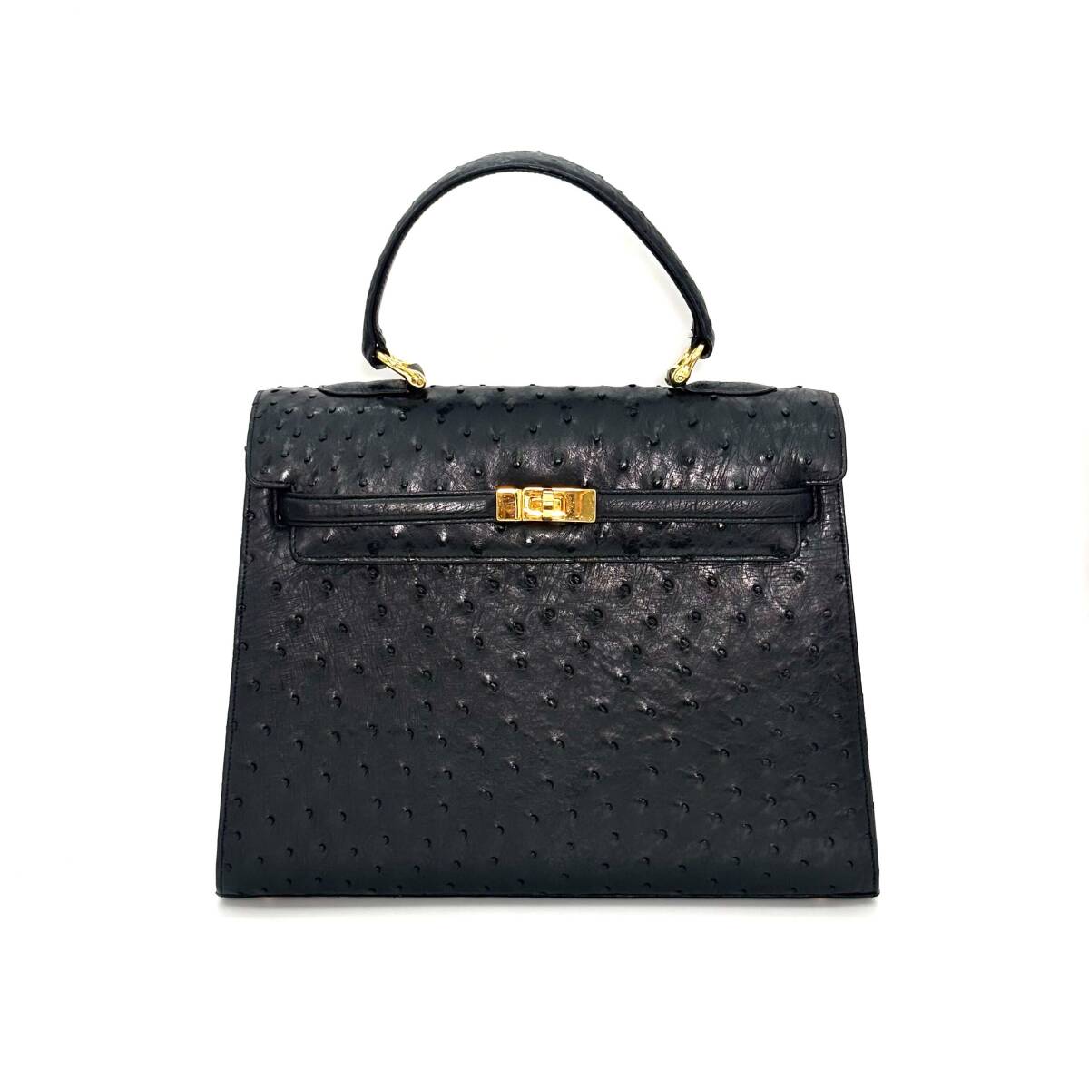 ◆ 比較的美品 ◆ MARIO SABATINI マリオ サバティーニ オーストリッチ ダチョウ 革 ブラック 黒 ビジネス ハンド バッグ 【1369】