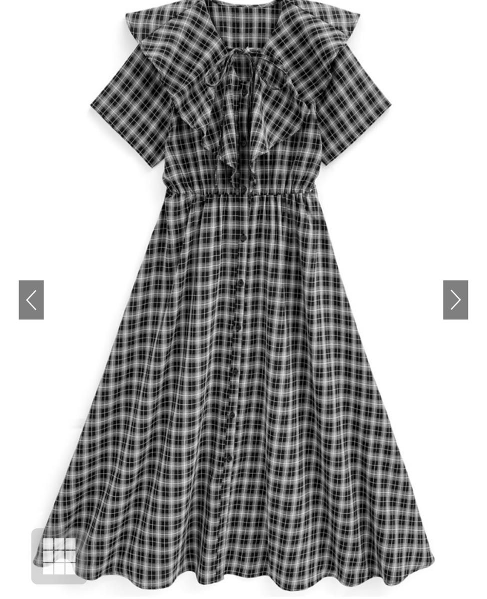 GRL グレイルチェック柄ラッフルカラーリボンフレアワンピース[gn296]タグ付き新品未使用品二手;物流保障;未使用