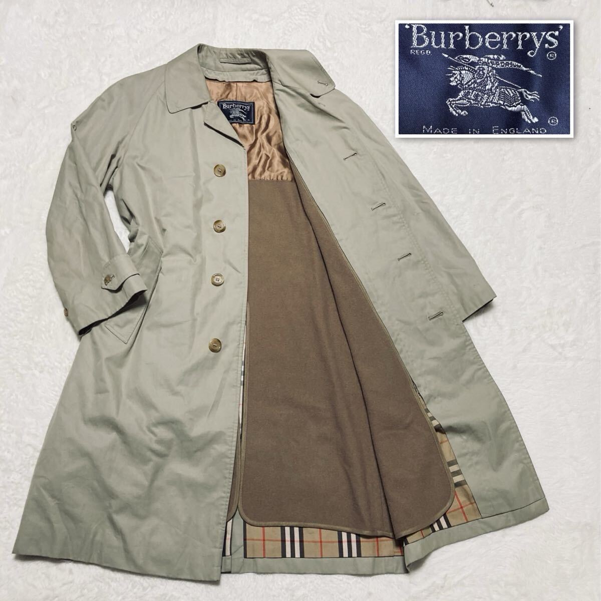 ■本国タグ■Burberrys バーバリー ステンカラーコート　カシミヤ混ウールライナー付き　ベージュ 裏地ノバチェック 英国製 メンズ L〜XL二手;物流保障;没有明显的损伤或污渍