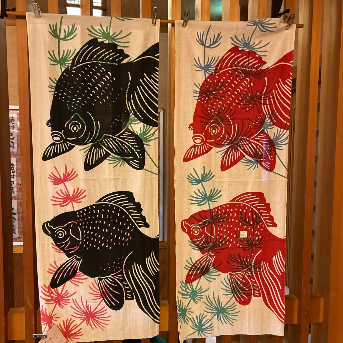 手ぬぐい 金魚柄 2枚セット 黒 赤 和柄 和風二手;物流保障;未使用