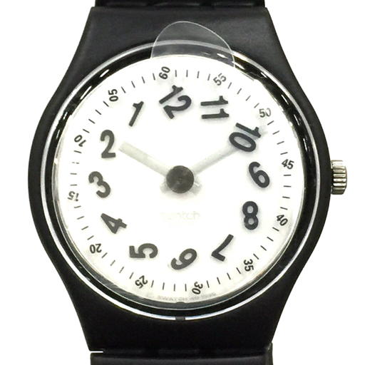 スウォッチ 腕時計 AS TIME GOES BY GX128 ラウンド 白文字盤 クォーツ メンズ 純正ベルト 保存ケース付き swatch