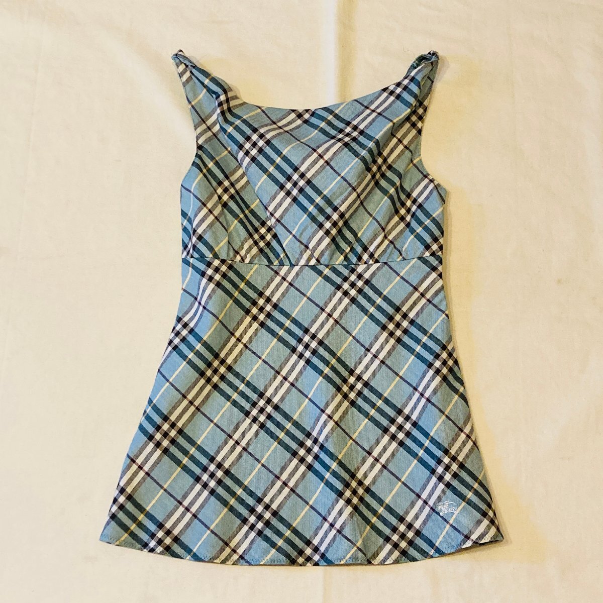 バーバリー　ブルーレーベル　BURBERRY　BLUE LABEL　ノースリーブ　キャミソール　ノバチェック　ブルー系　38　三陽商会　FE527-260-23
