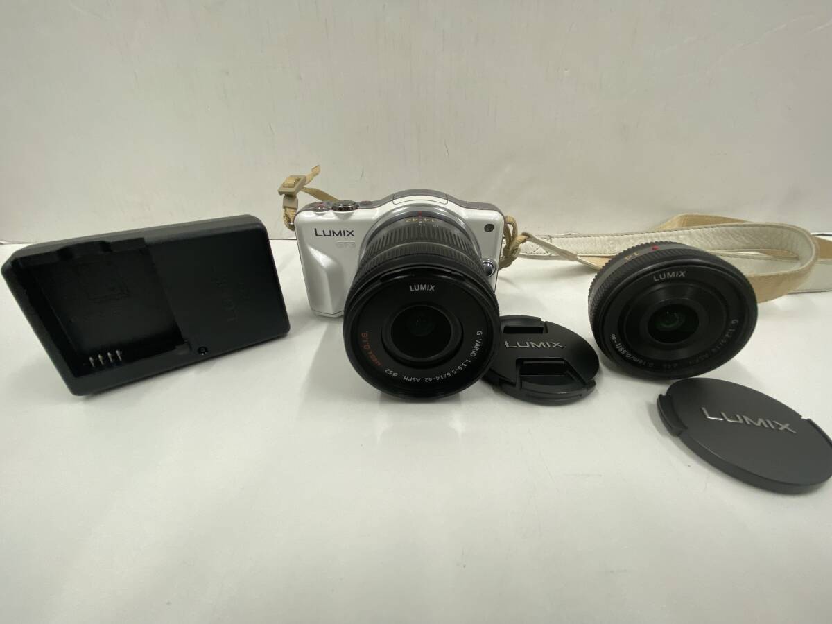  IY97767G　Panasonic LUMIX DMC-GF3 ミラーレス一眼カメラ　LUMIX G 14mm/F2.5ASPH　充電バッテリー付　通電確認済み　動作未確認　現状品