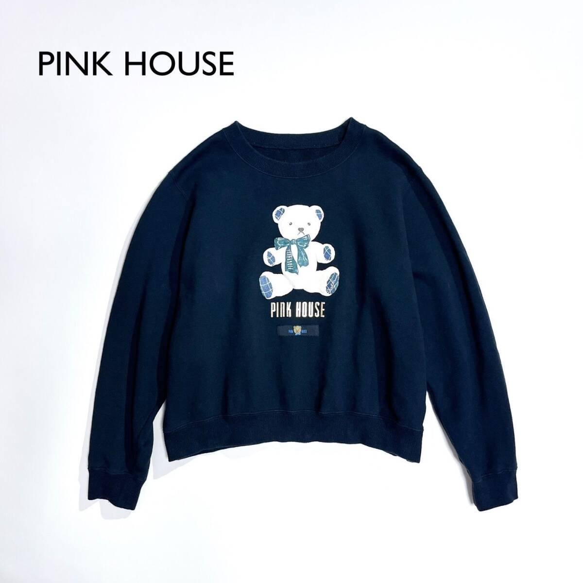 ch97 PINK HOUSE×misako&erinko ラブリボンベアプリントトレーナー クルーネックスウェット 青木美沙子 クマ ピンクハウス