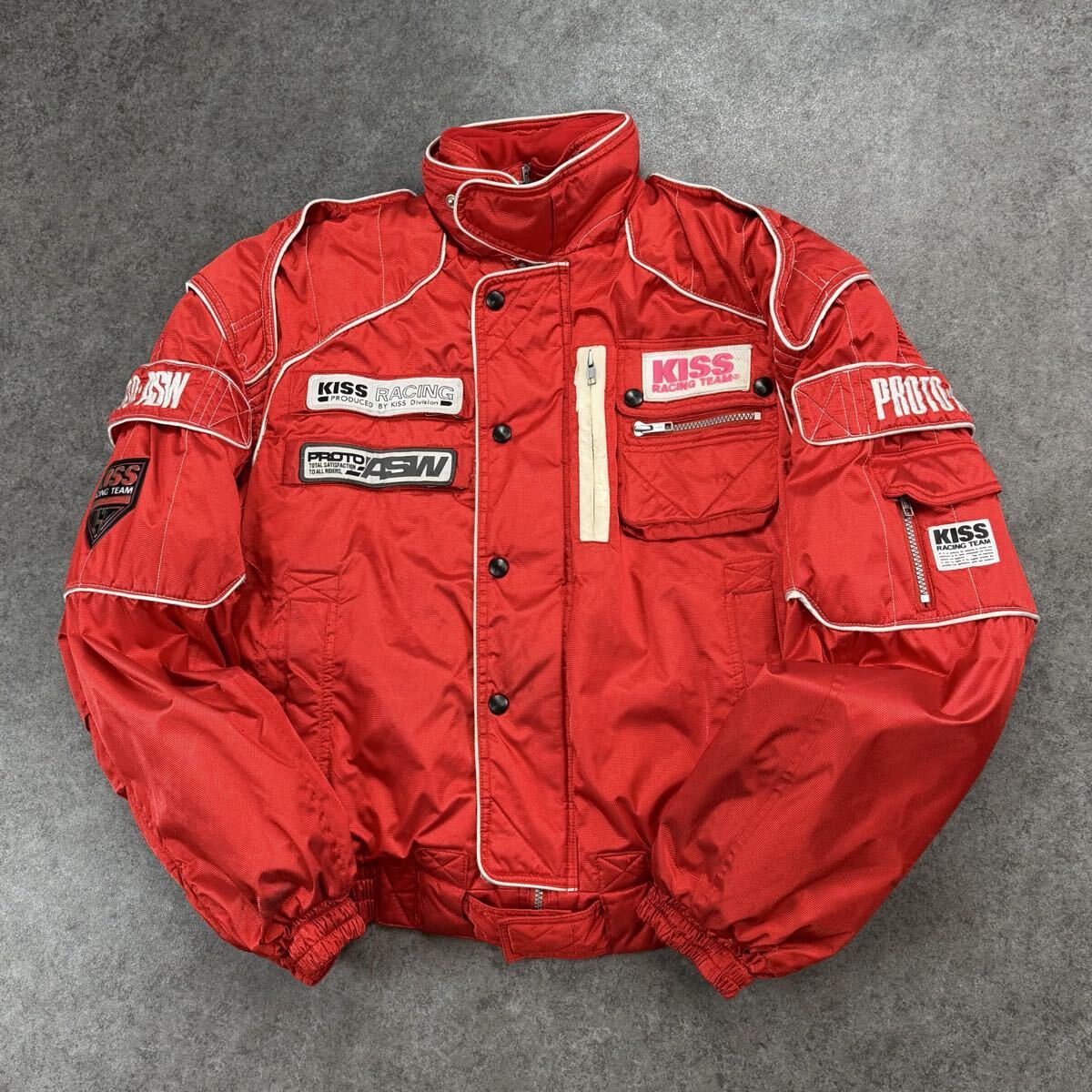 希少! Vintage KISS RACING TEAM キッスレーシング バイクウェア レーシングジャケット ブルゾン ワッペン 刺繍 ヴィンテージ ビンテージ L