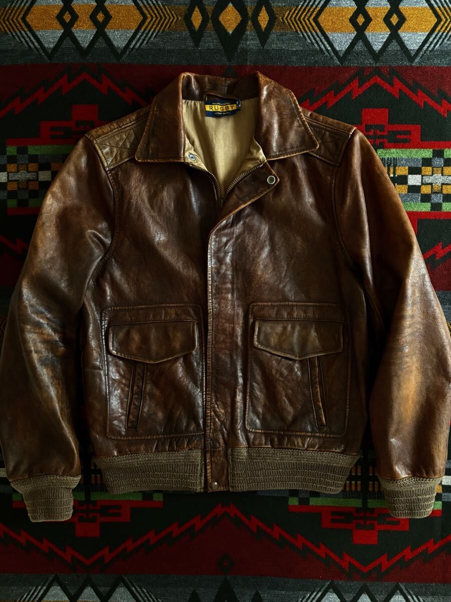 名作 RUGBY Ralph Lauren A-2 LEATHER JACKET “S” (RRL ビンテージ レザージャケット