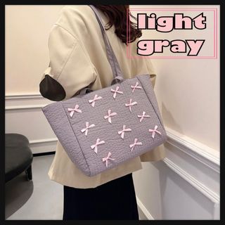 ヌビバッグ リボン グレー 2way マザーズバッグ ショルダー トートバッグ