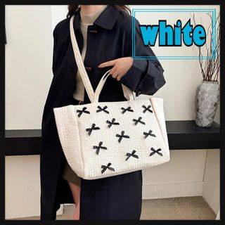 ヌビバッグ リボン ホワイト 2way マザーズバッグ ショルダー トートバッグ