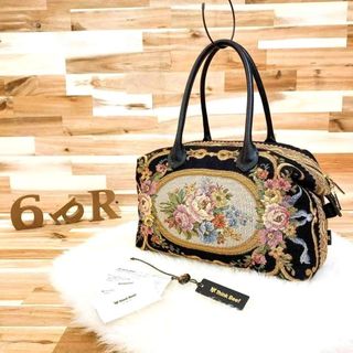 【シンクビー】フラワー ゴブラン トートバッグ ミニ ボストンバッグ 黒×ピンク
