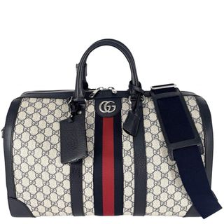 【大売出し】GUCCI グッチ ボストンバッグ オフィディア ミディアムダッフルバッグ ハンドバッグ ショルダーバッグ 肩掛け 斜め掛け トラベルバッグ メンズ レディース 724642 GGスプリームキャンバス レザー ネイビー 紺 ベージュ シルバー金具 ユニセックス 美品【中古品】