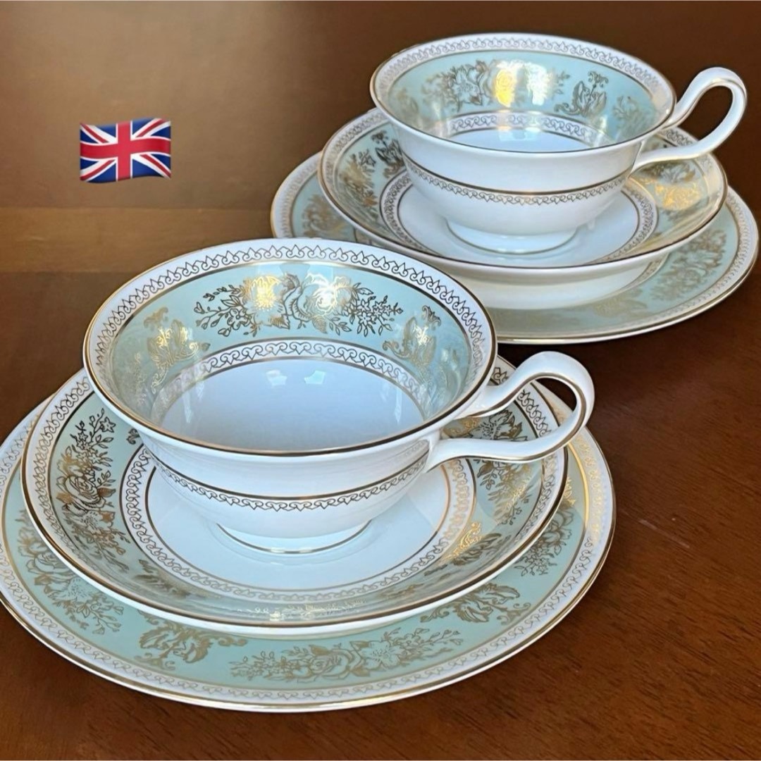 【黒壺美品】英国製　ウェッジウッド★コロンビアセージグリーン★トリオペア