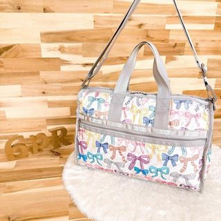 【レスポートサック】カラフル リボン ボストンバッグ ショルダー付き ベージュ