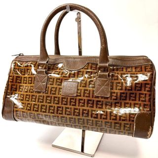 フェンディ　ズッキーノ　エナメル　ハンド　ボストンバッグ　ブラウン