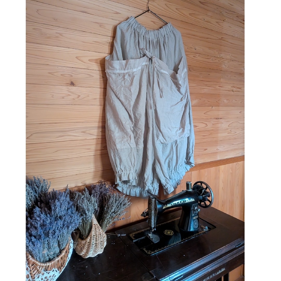 9 生成り色リネンゆるゆるポケットかぼちゃパンツ79