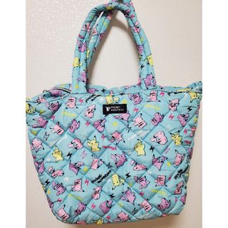 ポケットモンスター　ピカチュウ　トートバッグ　水色　マザーズバッグ　キルティング