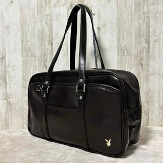 PLAY BOY スクールバッグ 肩掛け ブラウン ゴールドロゴ 刺繍