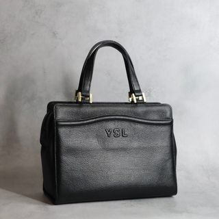 【美品】YSL イヴサンローラン / YSLエンボスハンドバッグ ミニ ボストンバッグ シボレザー ブラック ヴィンテージ