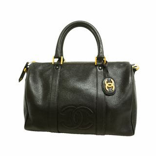 【6id5293】シャネル ボストンバッグ キャビアスキン ブラック ゴールド金具【中古】メンズ レディース ユニセックス