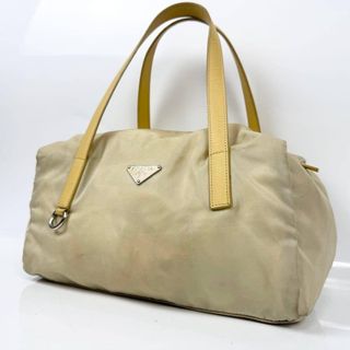 PRADA プラダ 三角ロゴ ミニボストンバッグ ナイロン 白タグ イエロー系