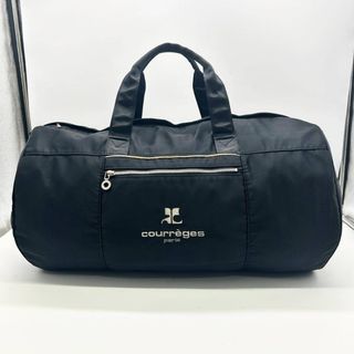 AA418 courrèges クレージュ ボストンバッグ サテン 黒 特大