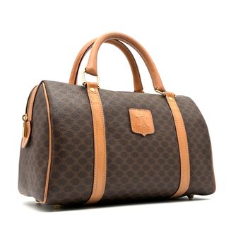 極美品 セリーヌ CELINE ハンドバッグ ミニボストンバッグ マカダム トリオンフ 自立 ブラウン 茶 PVC レザー ヴィンテージ レトロ 鞄 新調 クリスマス 冬のボーナス 成人式 ギフト バレンタイン