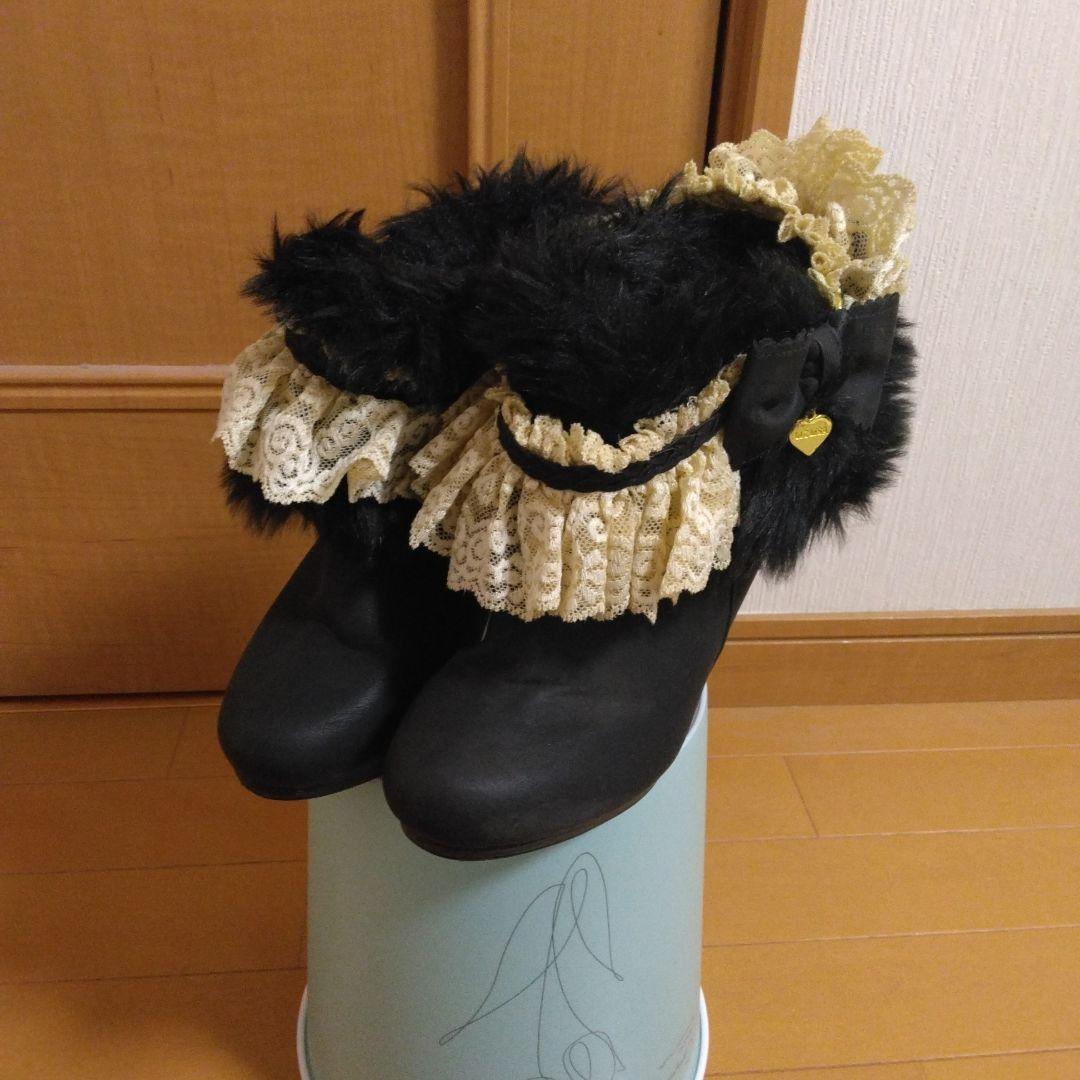 LIZLISA ファーとレースの黒のハイヒールブーティ SサイズLIZ LISA;有损伤或污渍