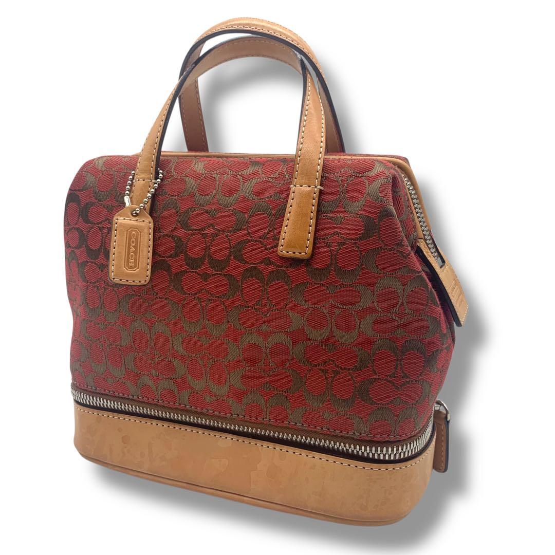 美品　コーチ　レザー　キャンバス　ハンドバッグ　総柄