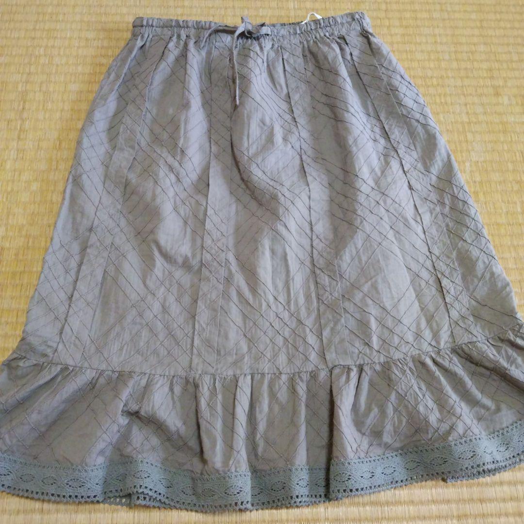 未使用 　森ガール　フレアスカート グレー レース裾 ウエストゴム　Y2K