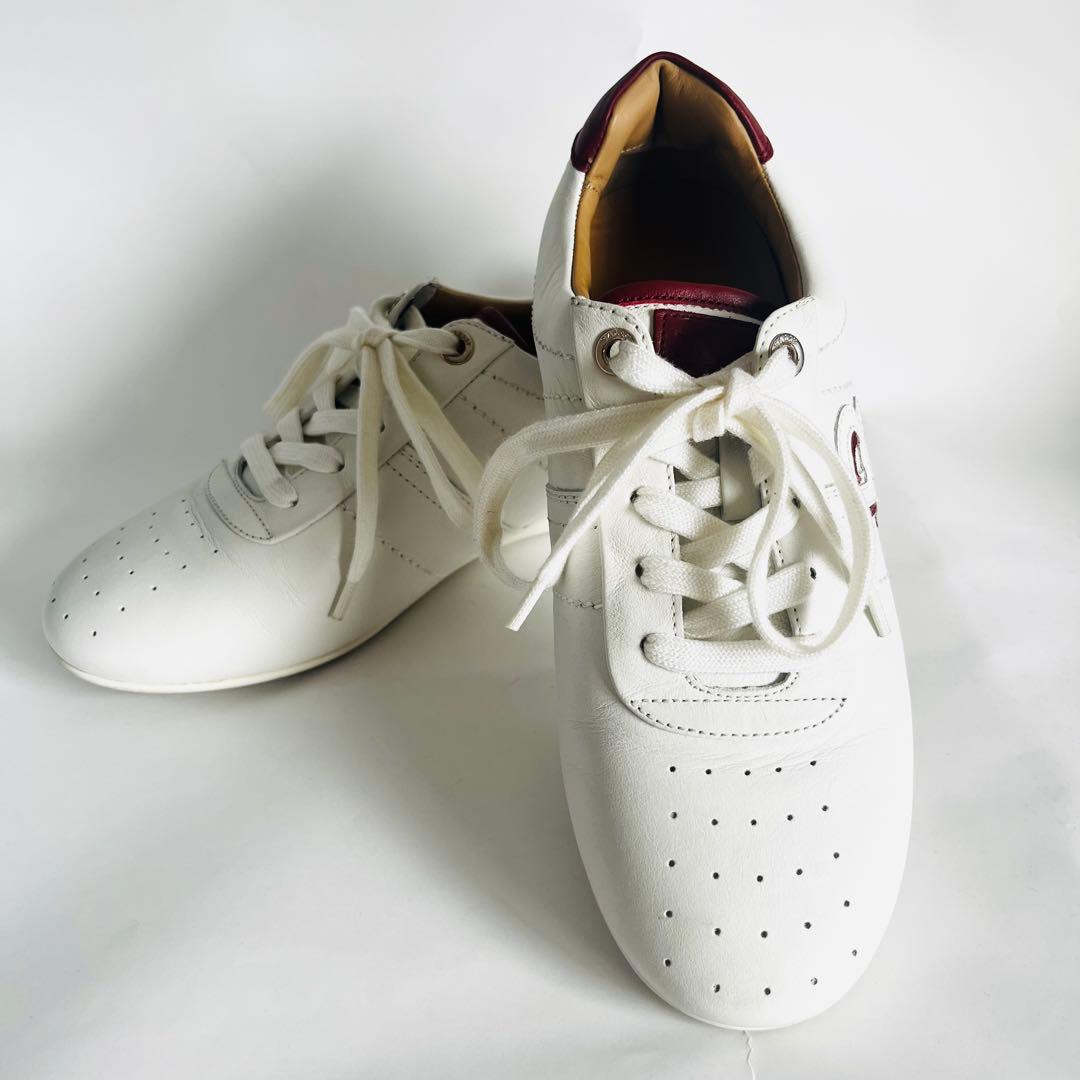 稀少 美品 BALLY レザースニーカー 22.5cm ホワイト × ボルドーBally;没有明显的损伤或污渍