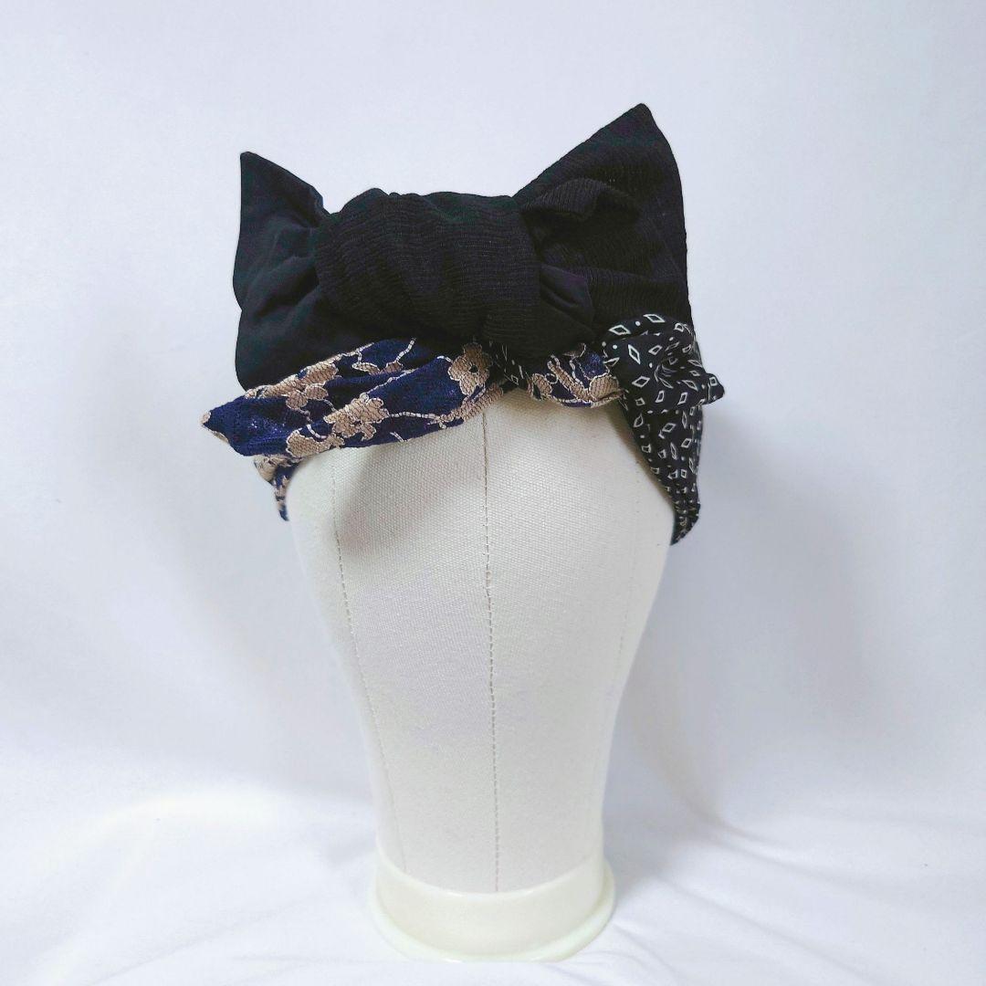ＣＡ４ＬＡ　カシラ　リボンデザイン ヘアバンド ネイビー系有些许损伤或污渍