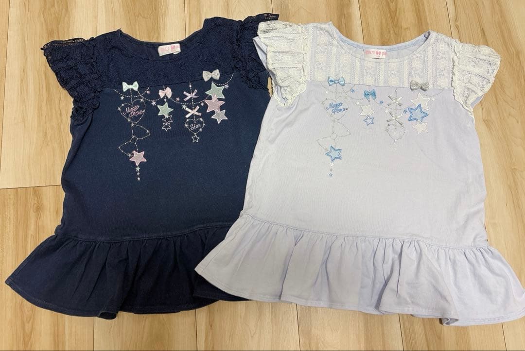 mezzo piano トップス ラベンダー、ネイビー2枚　双子コーデ