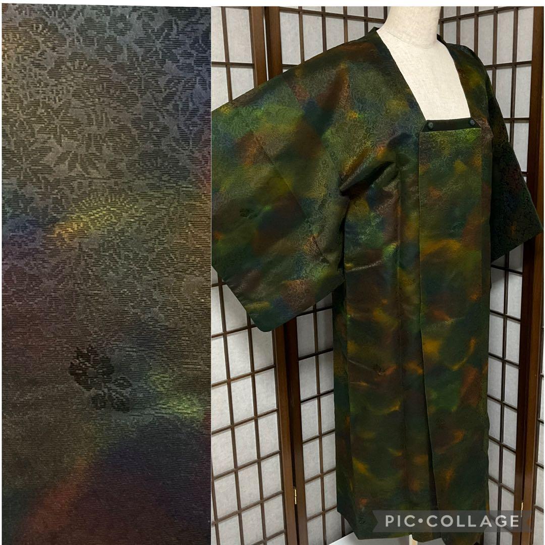 C75正絹　冬用　ビロード　輪奈コートロング　ショール付　極美品　着物接近未使用