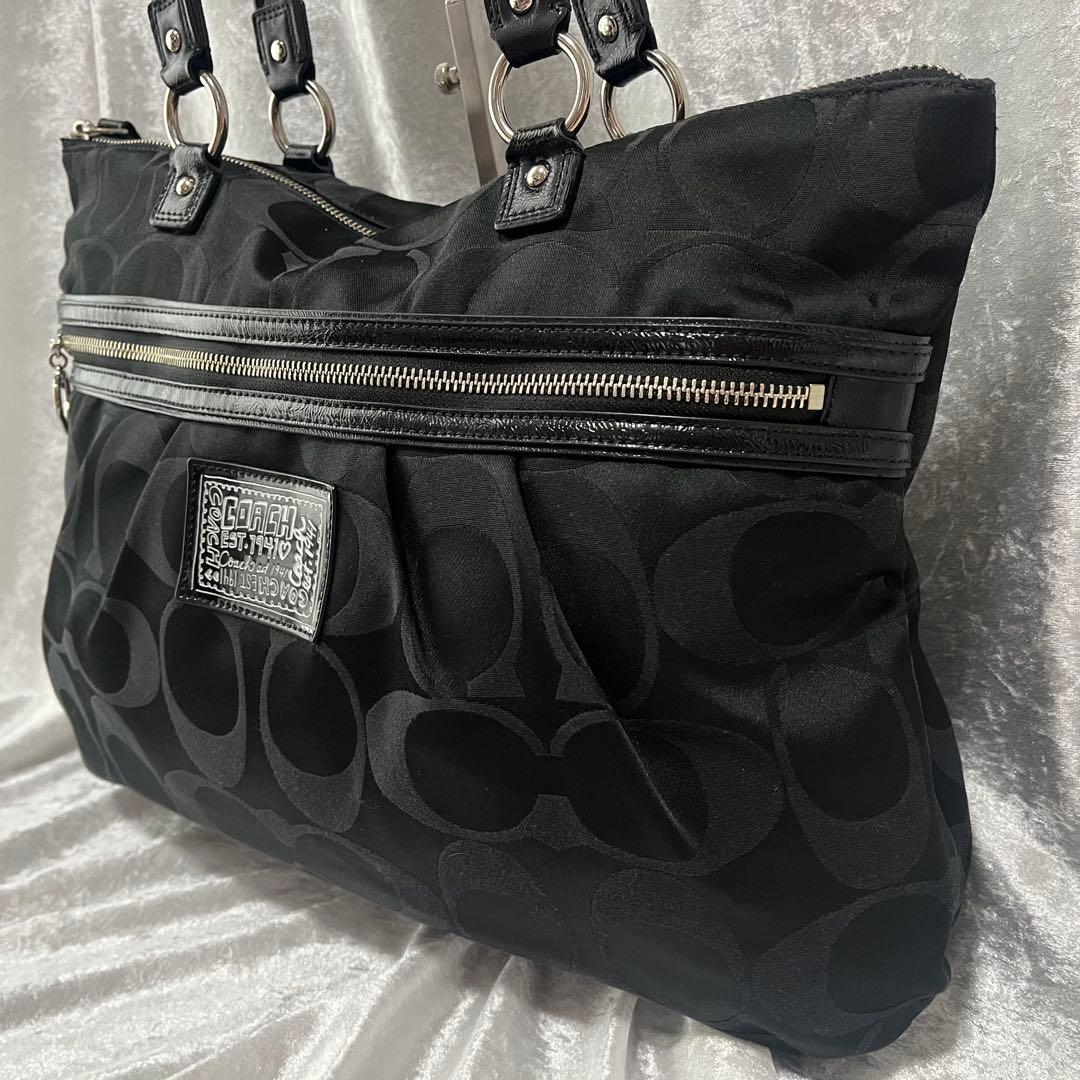 【美品】コーチ ポピー シグネチャー トートバッグ 黒 A4COACH;没有明显的损伤或污渍