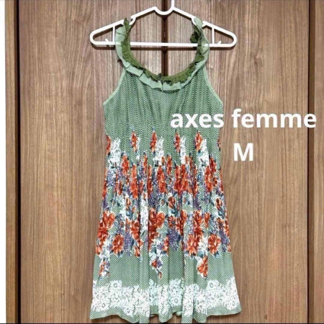axes femme パネル花柄プリーツチュニック Mサイズ キャミソール