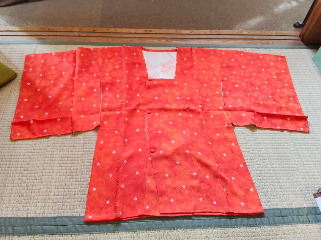 オレンジ 花柄 着物道行