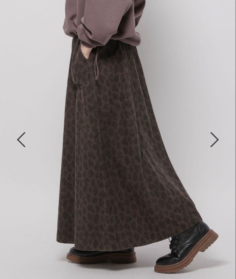 美品　ニコアンド　ベルトフレアスカート　ヒョウ柄ブラウンプリント　Lサイズniko and ...;接近未使用